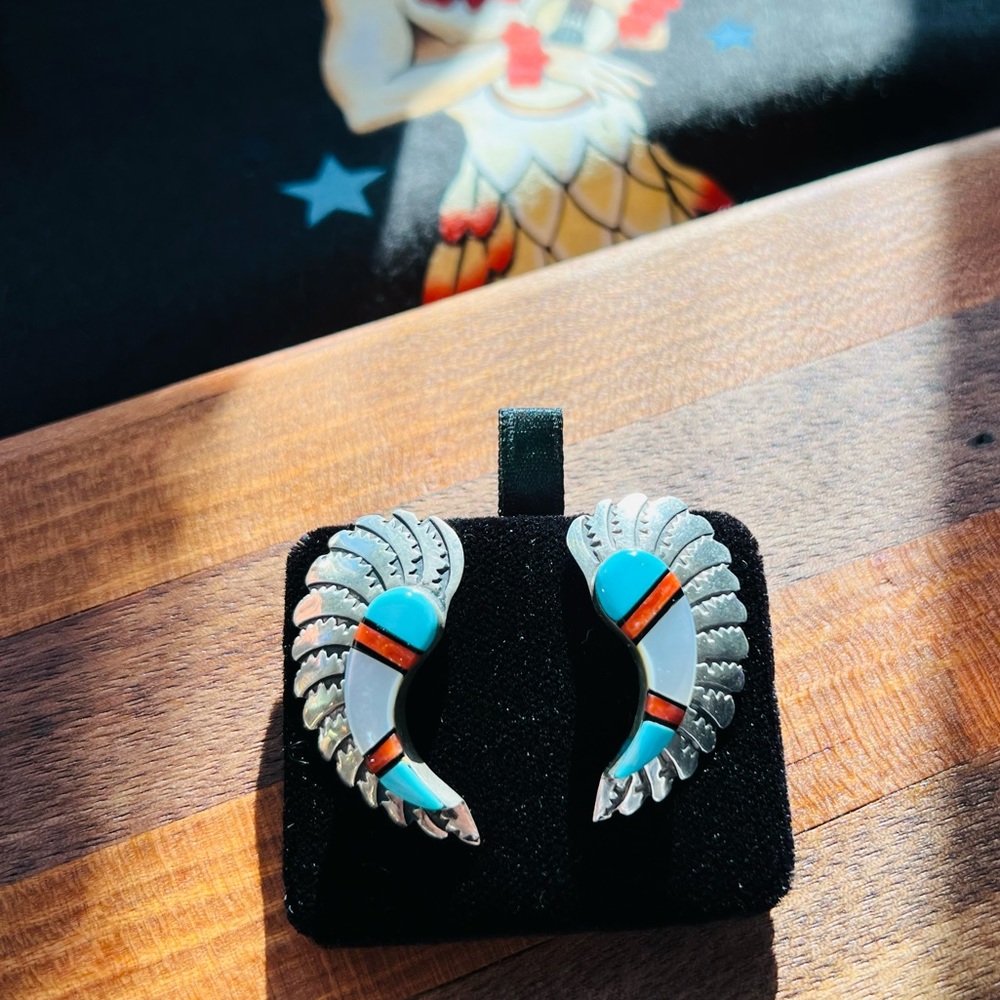 Vintage C Teme turquoise inlaid stud earrings.